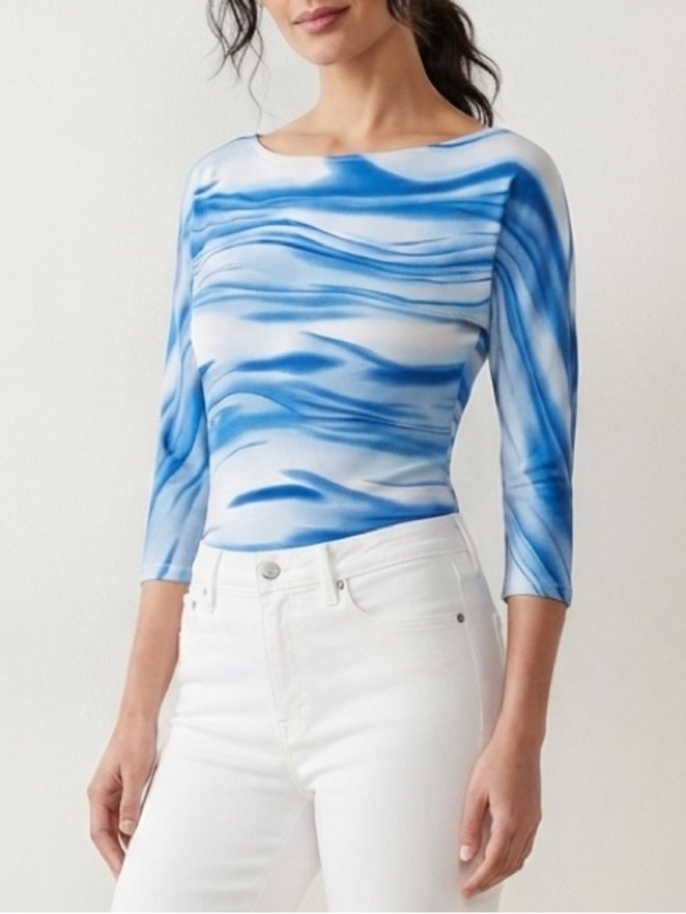 Y2K Venus Boat Neckline Fitted Top 3/4 Sleeve Shirt Size Small